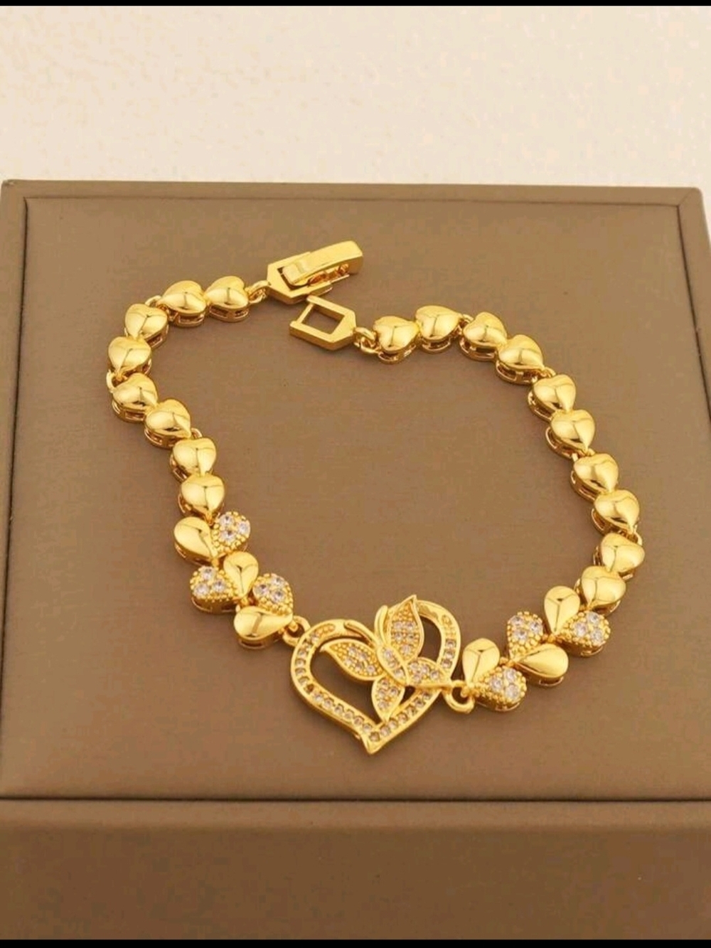 Gold Heart Bracelet with Crystal Butterfly Accent